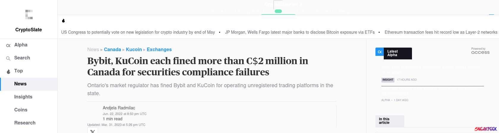 Read the full Article:  ⭲ Bybit, KuCoin each fined more than C$2 million in Canada for securities compliance failures