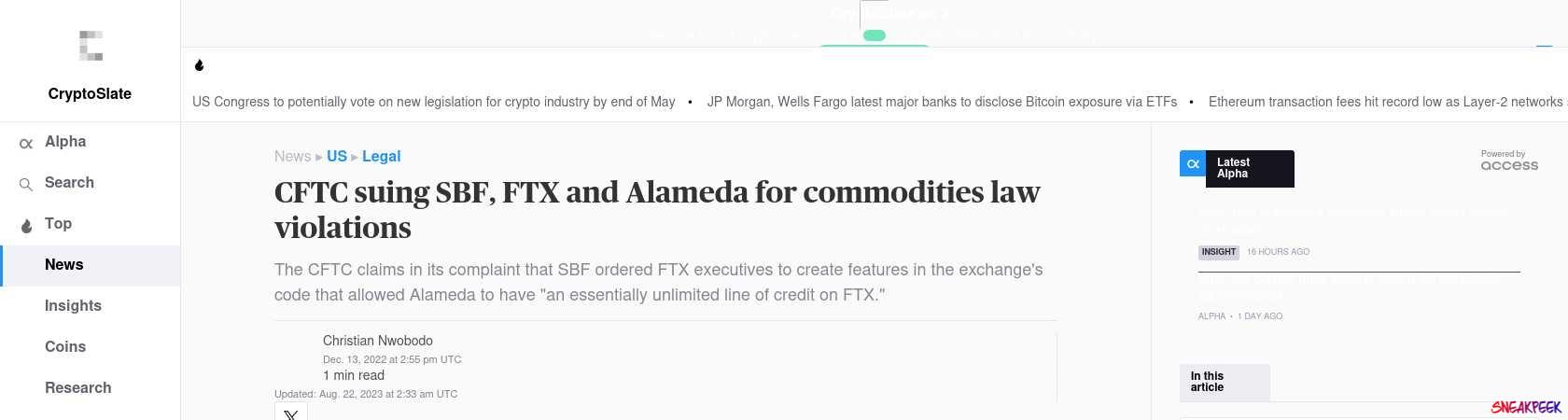 Read the full Article:  ⭲ CFTC suing SBF, FTX and Alameda for commodities law violations