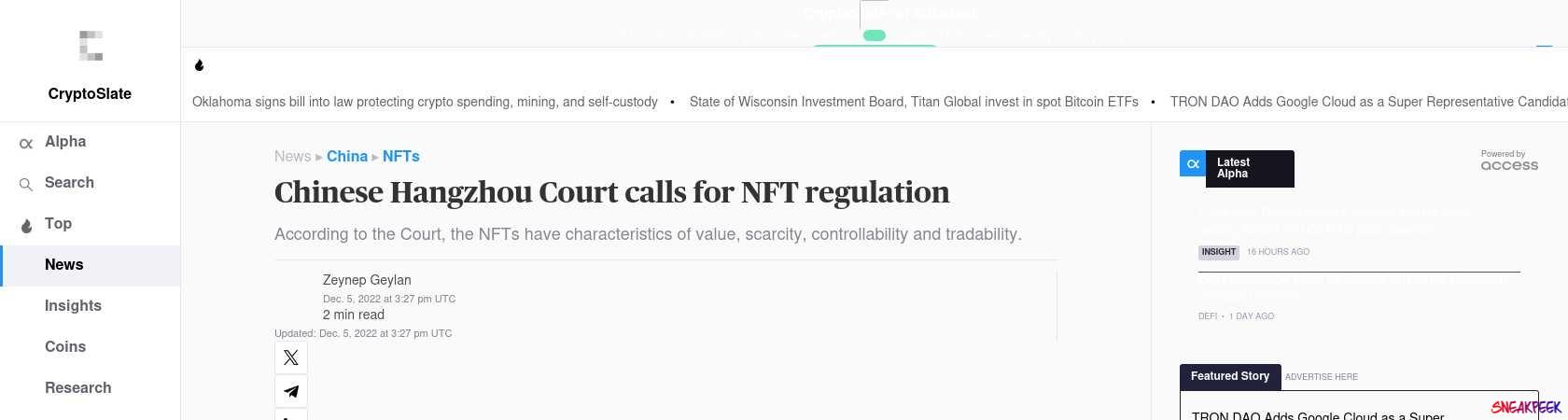 Read the full Article:  ⭲ Chinese Hangzhou Court calls for NFT regulation