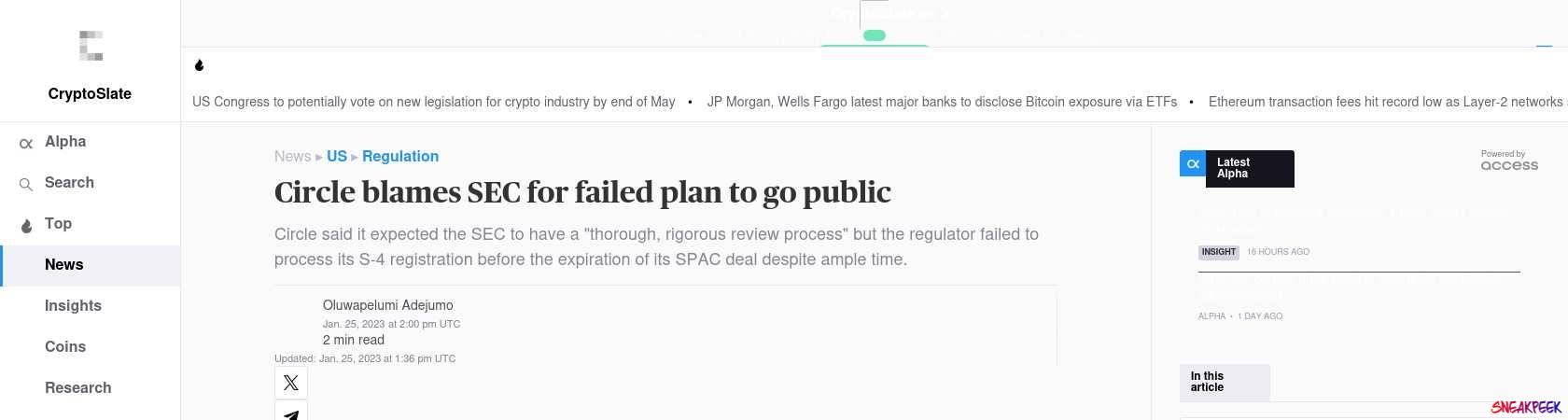 Read the full Article:  ⭲ Circle blames SEC for failed plan to go public