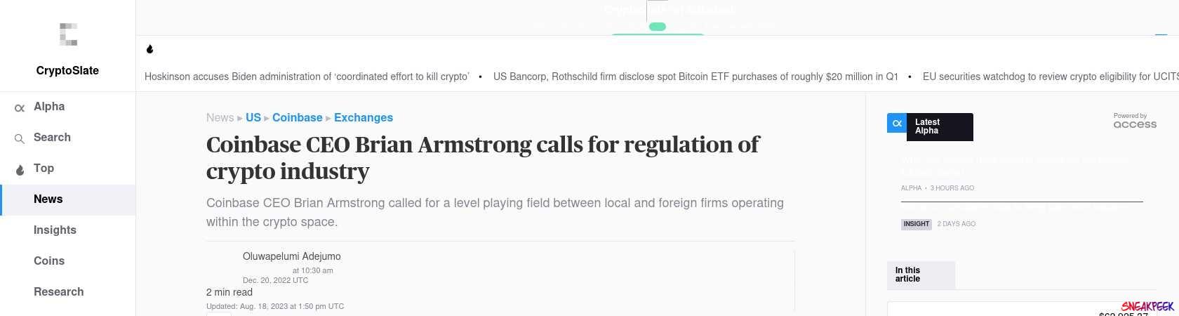Read the full Article:  ⭲ Coinbase CEO Brian Armstrong calls for regulation of crypto industry