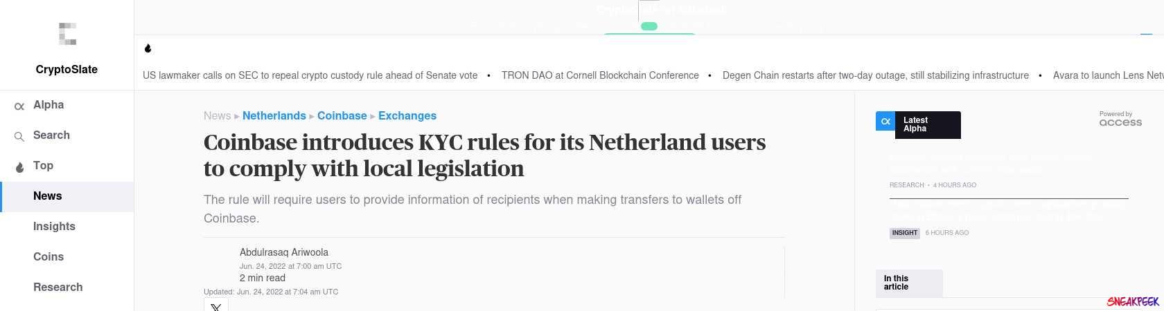 Read the full Article:  ⭲ Coinbase introduces KYC rules for its Netherland users to comply with local legislation