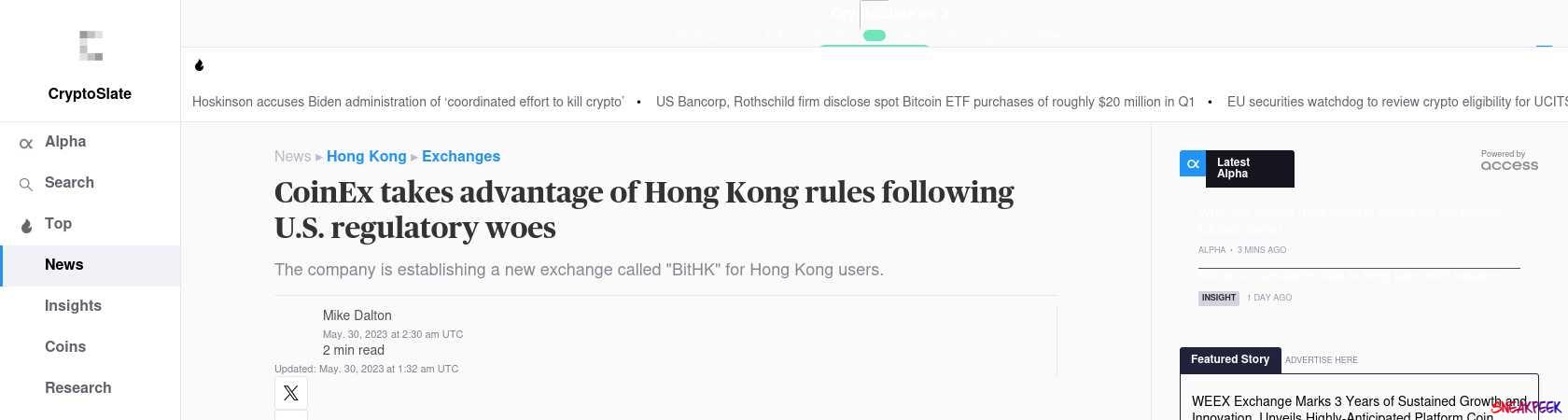 Read the full Article:  ⭲ CoinEx takes advantage of Hong Kong rules following U.S. regulatory woes