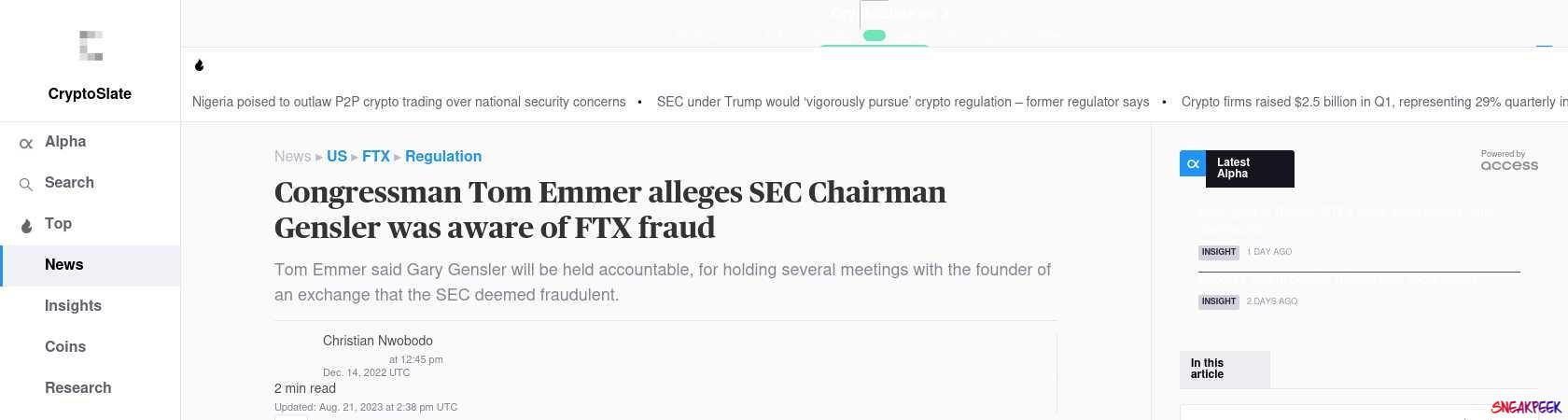 Read the full Article:  ⭲ Congressman Tom Emmer alleges SEC Chairman Gensler was aware of FTX fraud
