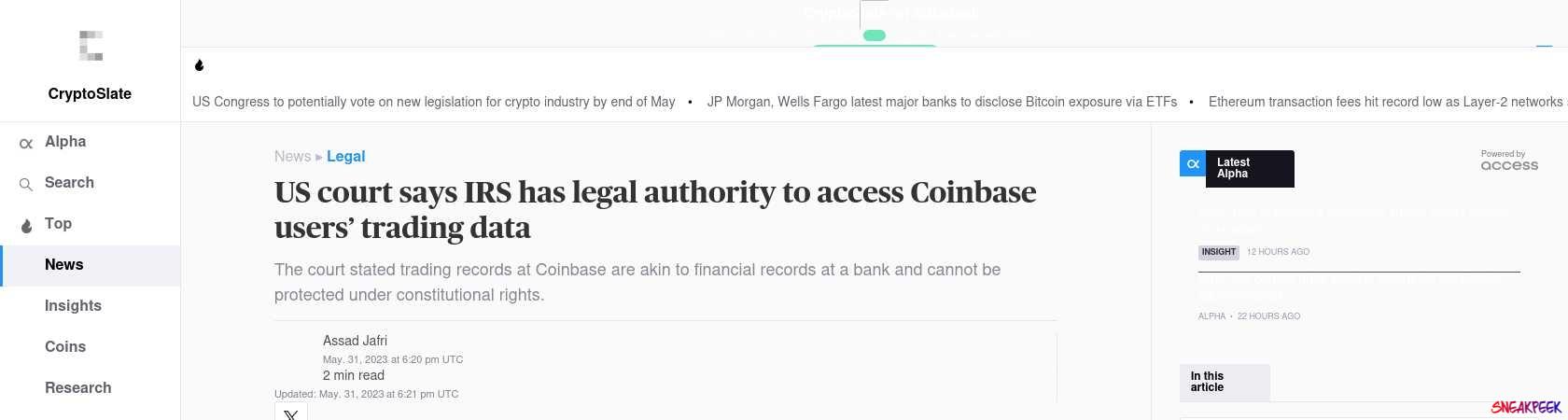 Read the full Article:  ⭲ US court says IRS has legal authority to access Coinbase users’ trading data