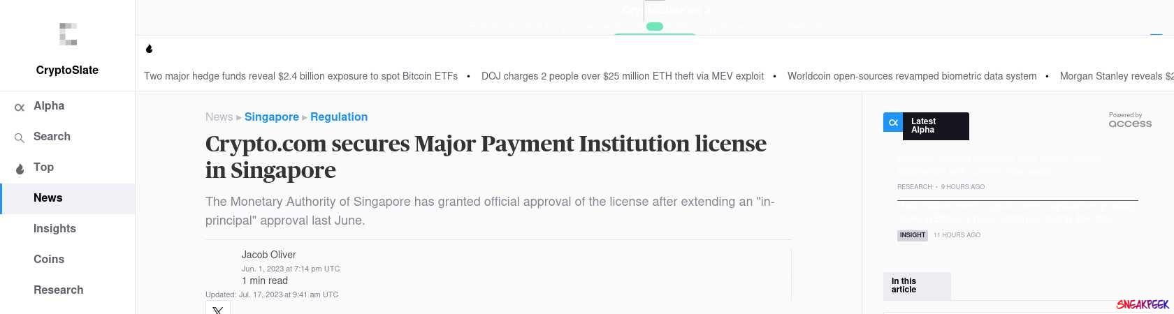 Read the full Article:  ⭲ Crypto.com secures Major Payment Institution license in Singapore