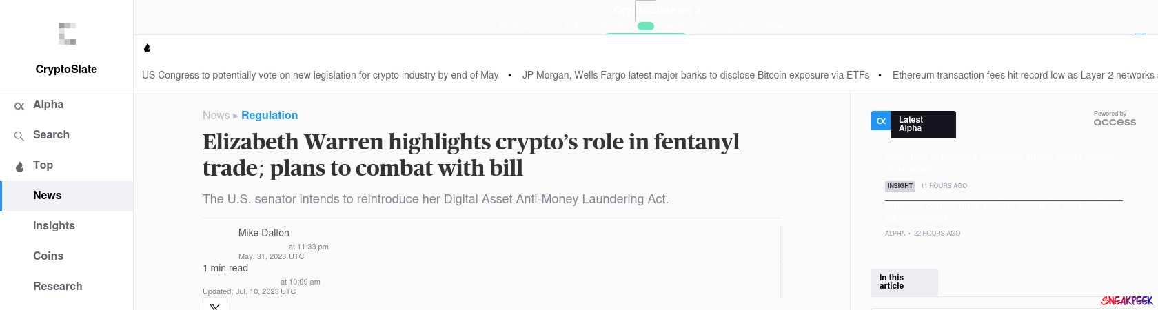 Read the full Article:  ⭲ Elizabeth Warren highlights crypto’s role in fentanyl trade; plans to combat with bill