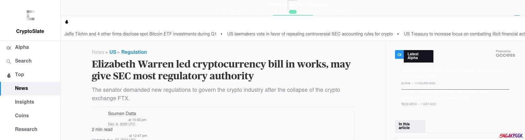 Read the full Article:  ⭲ Elizabeth Warren led cryptocurrency bill in works, may give SEC most regulatory authority