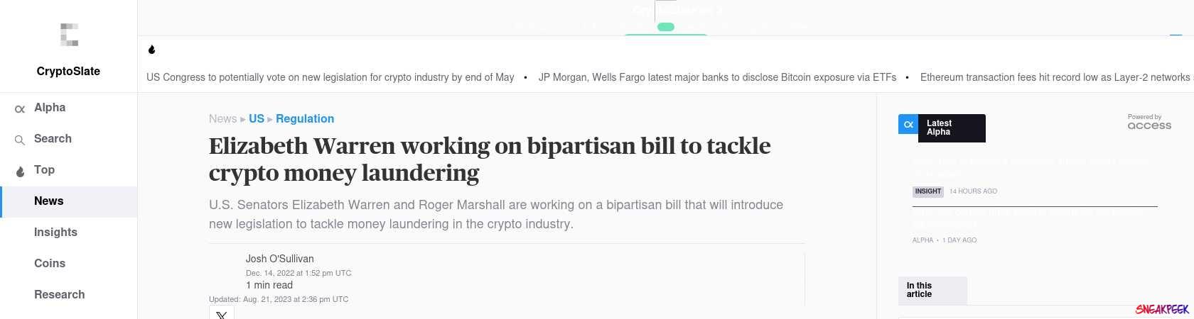 Read the full Article:  ⭲ Elizabeth Warren working on bipartisan bill to tackle crypto money laundering