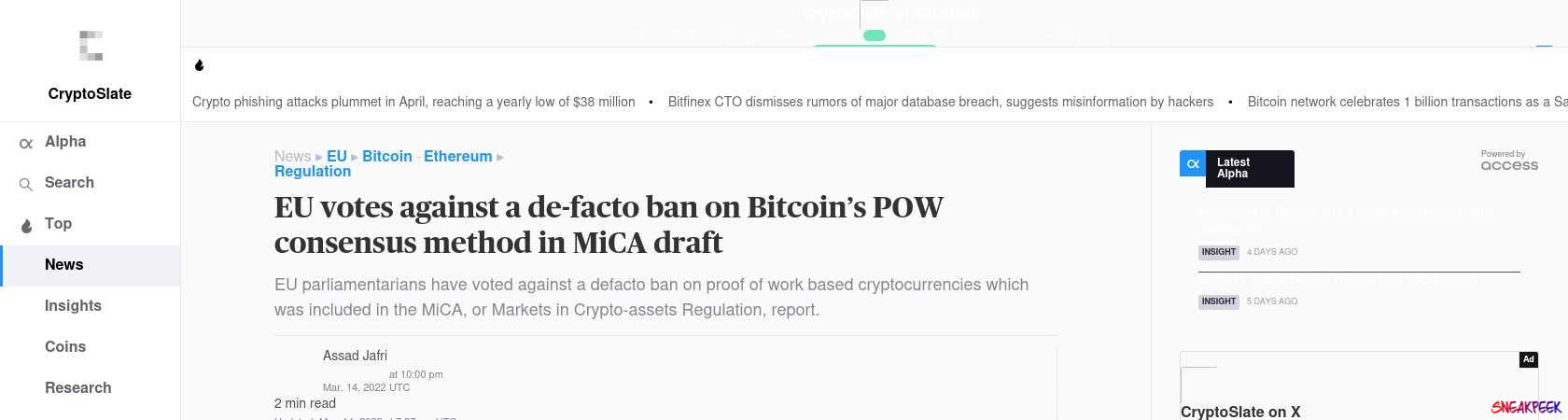 Read the full Article:  ⭲ EU votes against a de-facto ban on Bitcoin’s POW consensus method in MiCA draft
