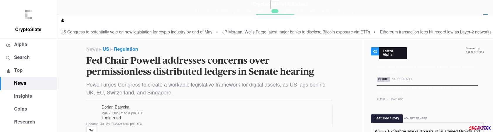 Read the full Article:  ⭲ Fed Chair Powell addresses concerns over permissionless distributed ledgers in Senate hearing