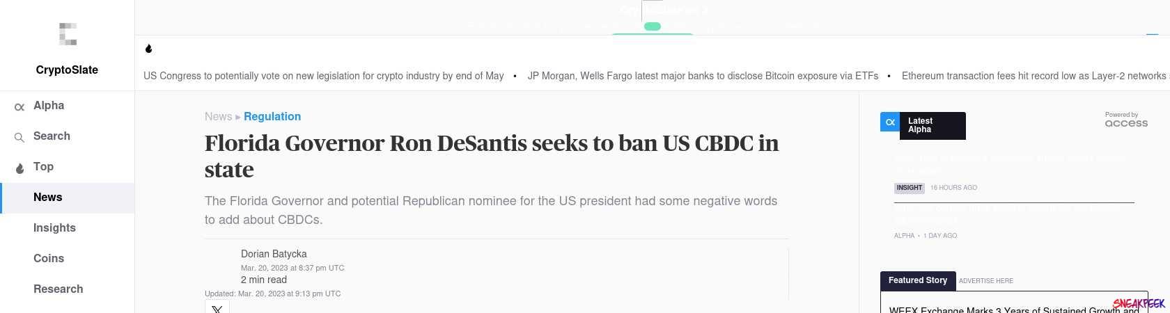 Read the full Article:  ⭲ Florida Governor Ron DeSantis seeks to ban US CBDC in state