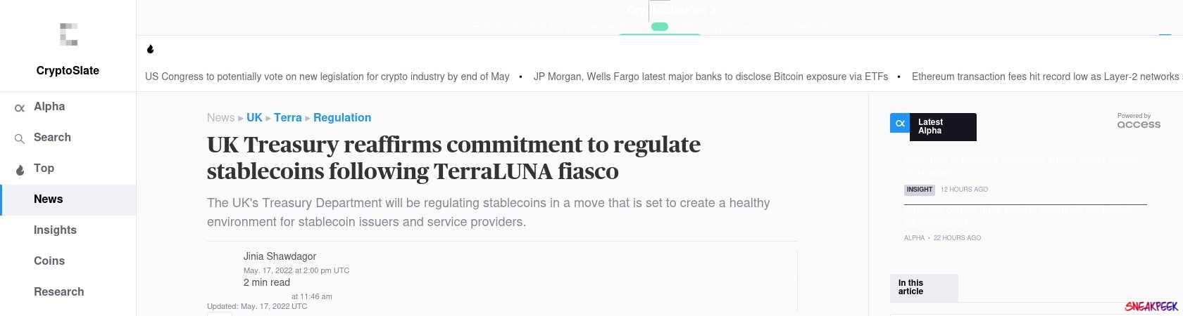 Read the full Article:  ⭲ UK Treasury reaffirms commitment to regulate stablecoins following TerraLUNA fiasco