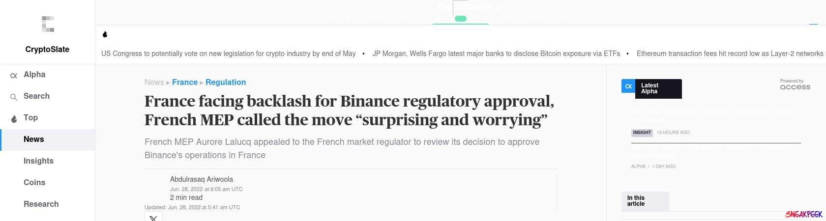 Read the full Article:  ⭲ France facing backlash for Binance regulatory approval, French MEP called the move “surprising and worrying”