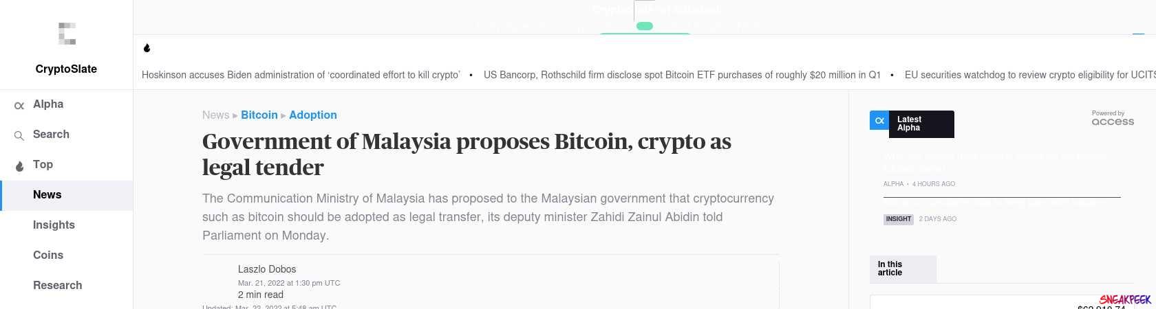 Read the full Article:  ⭲ Government of Malaysia proposes Bitcoin, crypto as legal tender