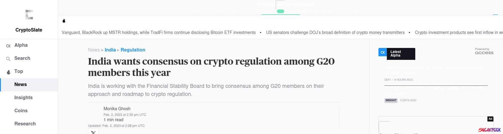Read the full Article:  ⭲ India wants consensus on crypto regulation among G20 members this year