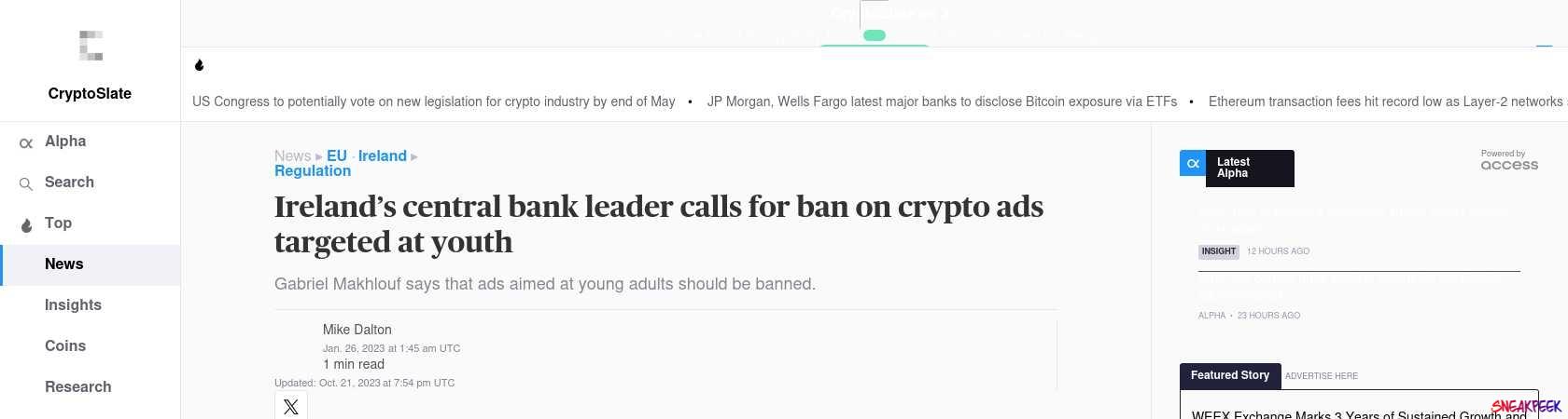 Read the full Article:  ⭲ Ireland’s central bank leader calls for ban on crypto ads targeted at youth