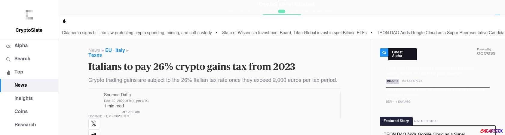 Read the full Article:  ⭲ Italians to pay 26% crypto gains tax from 2023