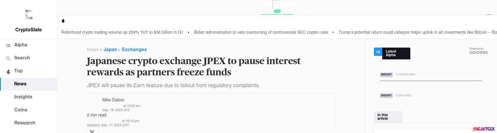 Read the full Article:  ⭲ Japanese crypto exchange JPEX to pause interest rewards as partners freeze funds