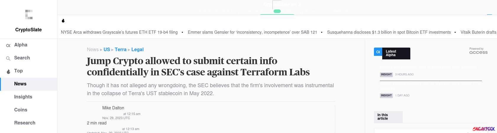 Read the full Article:  ⭲ Jump Crypto allowed to submit certain info confidentially in SEC’s case against Terraform Labs