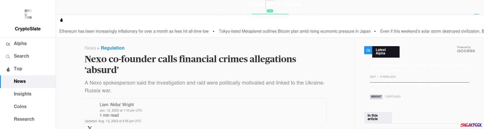 Read the full Article:  ⭲ Nexo co-founder calls financial crimes allegations ‘absurd’