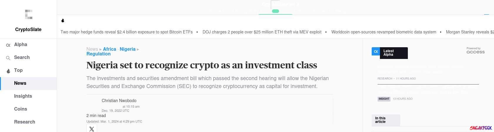 Read the full Article:  ⭲ Nigeria set to recognize crypto as an investment class