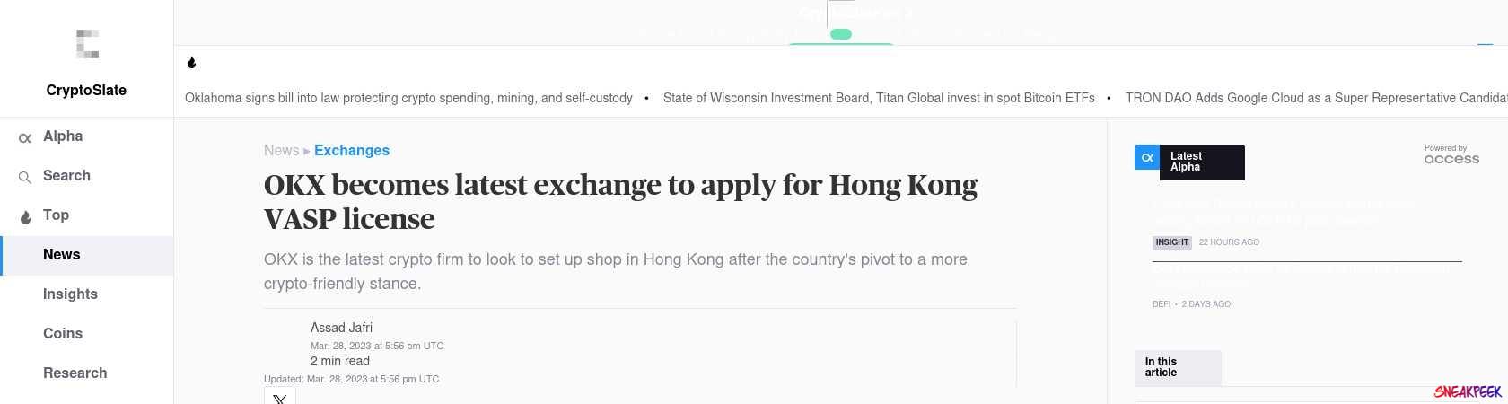 Read the full Article:  ⭲ OKX becomes latest exchange to apply for Hong Kong VASP license