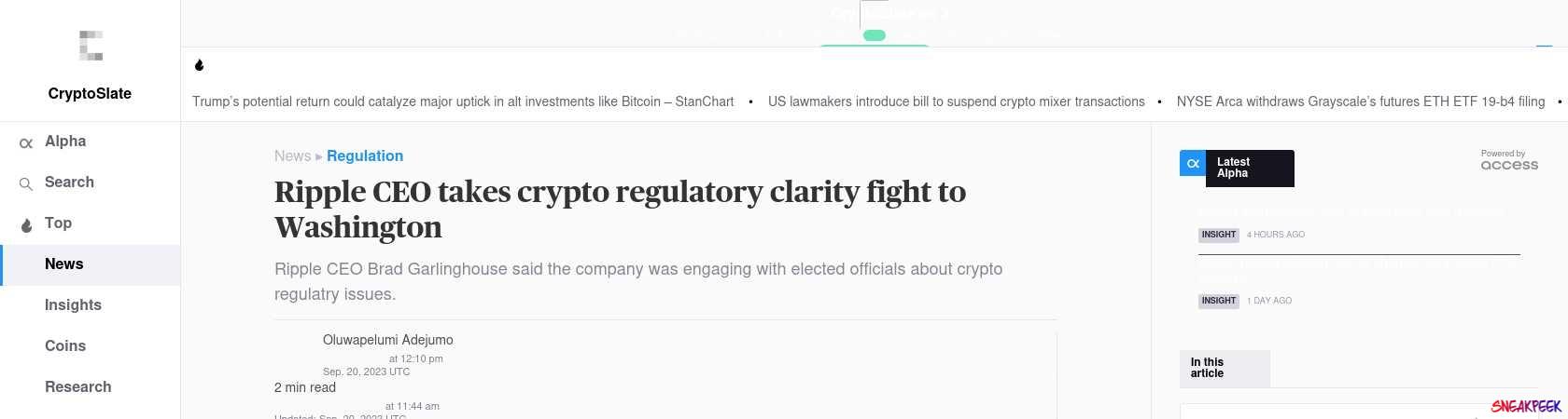 Read the full Article:  ⭲ Ripple CEO takes crypto regulatory clarity fight to Washington