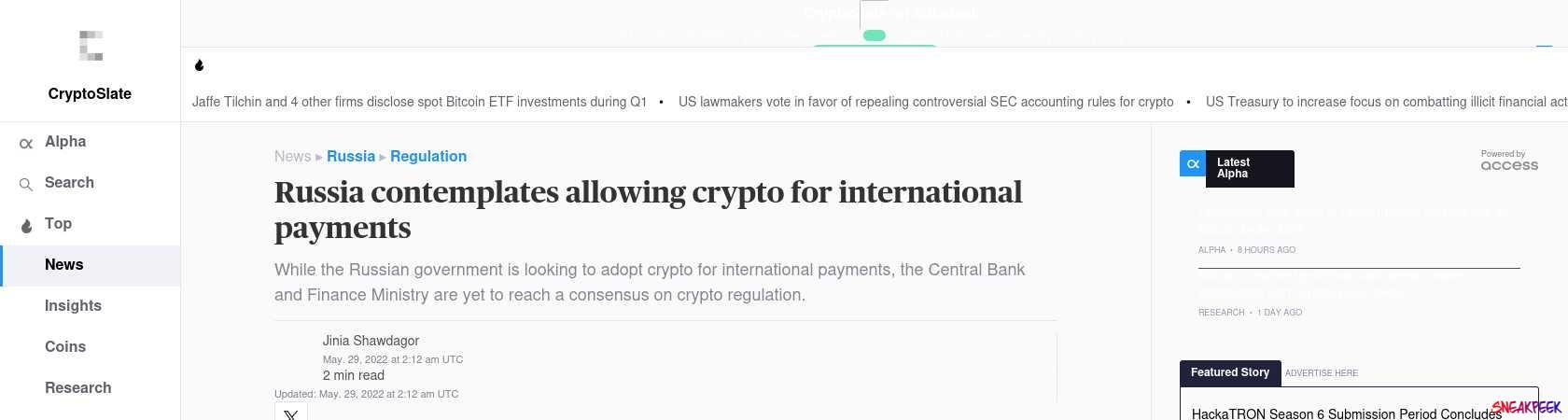 Read the full Article:  ⭲ Russia contemplates allowing crypto for international payments