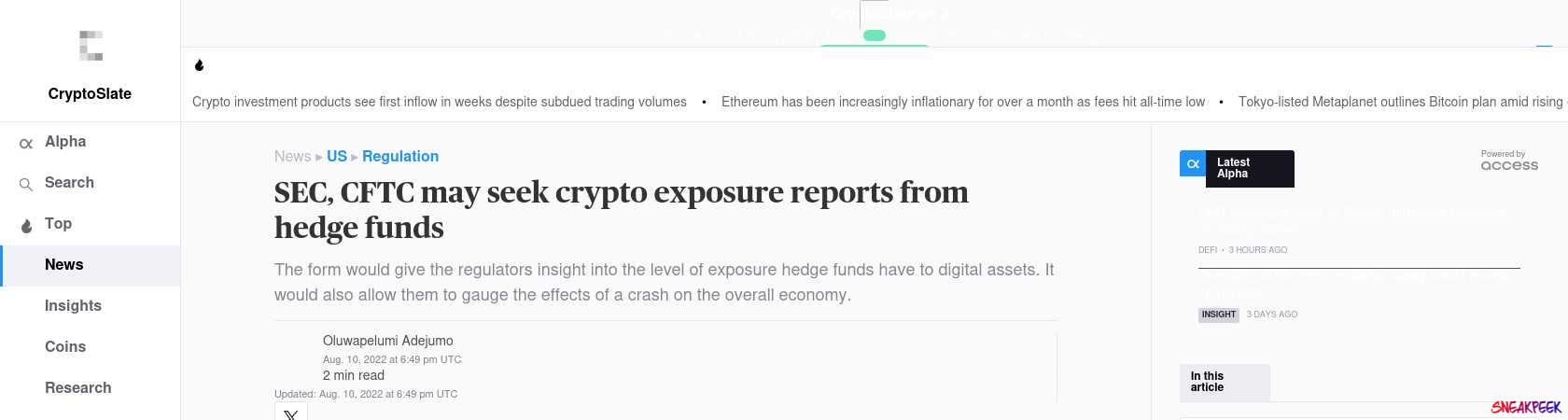 Read the full Article:  ⭲ SEC, CFTC may seek crypto exposure reports from hedge funds