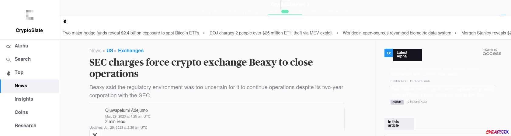 Read the full Article:  ⭲ SEC charges forces crypto exchange Beaxy to close operations