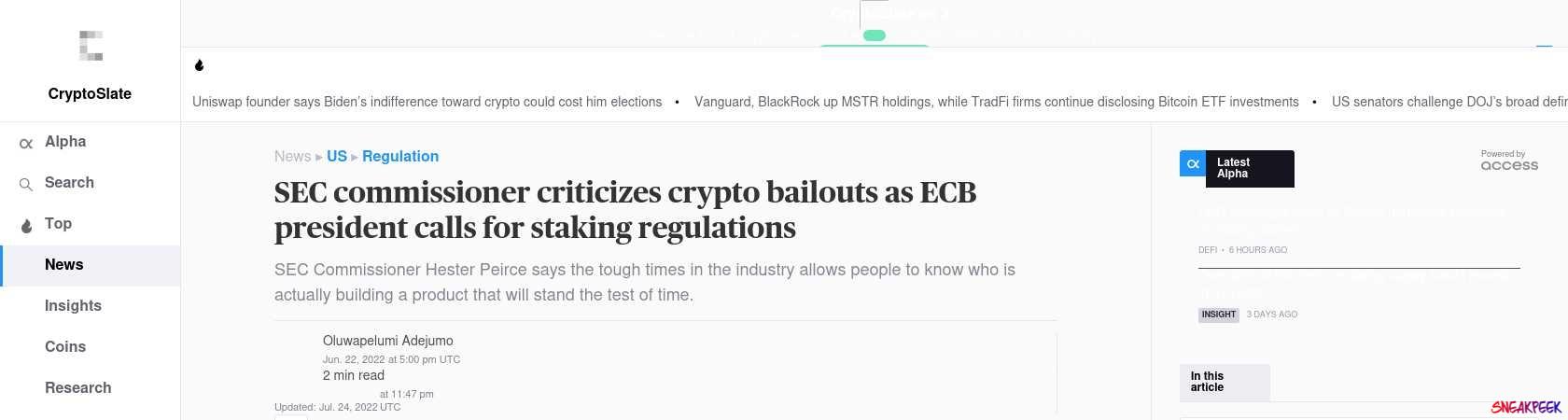 Read the full Article:  ⭲ SEC commissioner criticizes crypto bailouts as ECB president calls for staking regulations