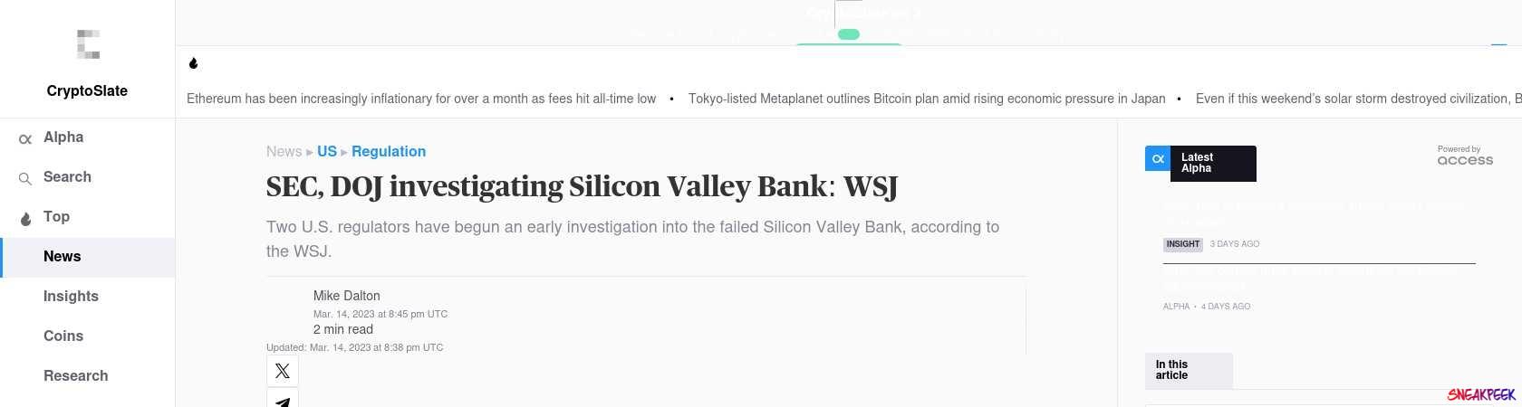 Read the full Article:  ⭲ SEC, DOJ investigating Silicon Valley Bank: WSJ
