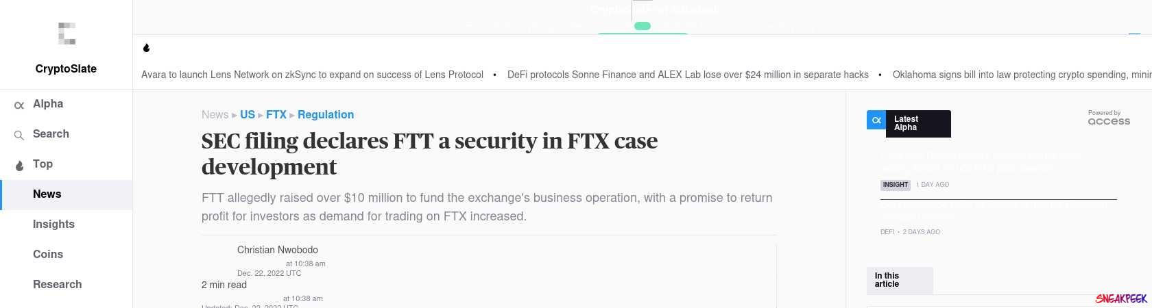 Read the full Article:  ⭲ SEC filing declares FTT a security in FTX case development