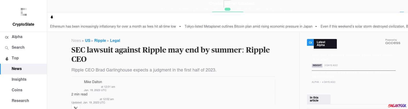 Read the full Article:  ⭲ SEC lawsuit against Ripple may end by summer: Ripple CEO