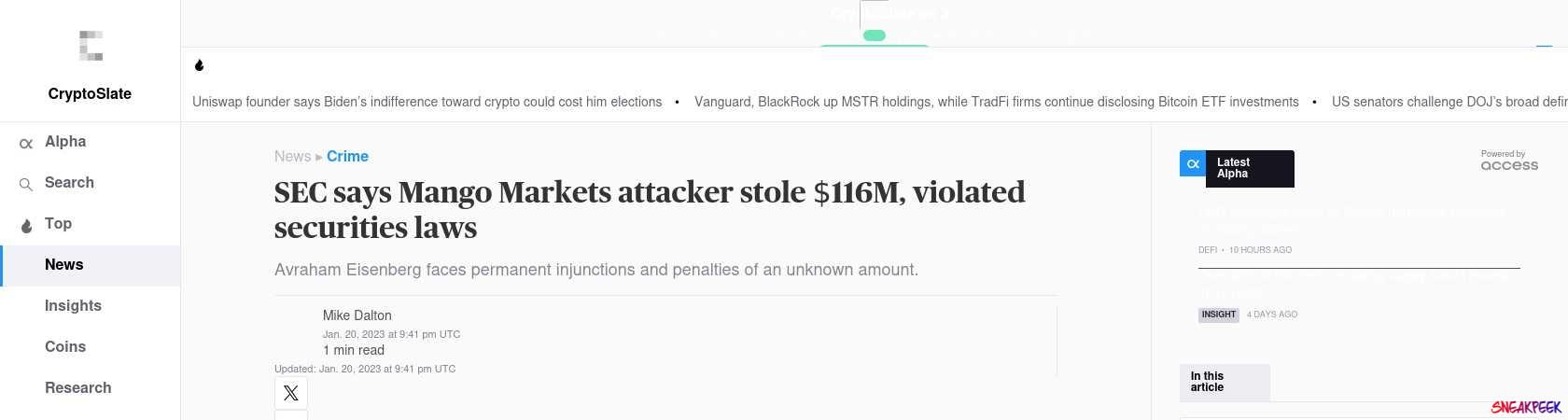 Read the full Article:  ⭲ SEC says Mango Markets attacker stole $116M, violated securities laws