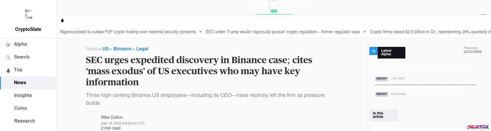 Read the full Article:  ⭲ SEC urges expedited discovery in Binance case; cites ‘mass exodus’ of US executives who may have key information