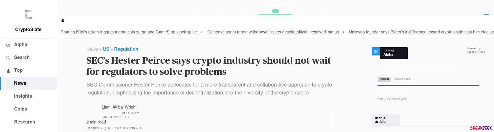Read the full Article:  ⭲ SEC’s Hester Peirce says crypto industry should not wait for regulators to solve problems