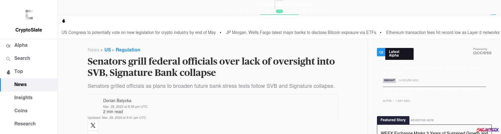 Read the full Article:  ⭲ Senators grill federal officials over lack of oversight into SVB, Signature Bank collapse