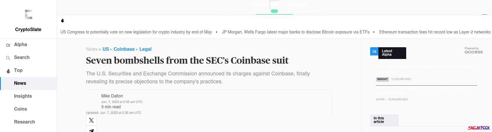Read the full Article:  ⭲ Seven bombshells from the SEC’s Coinbase suit