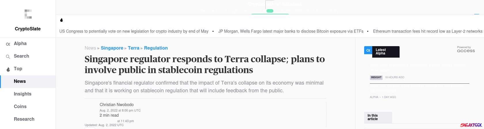 Read the full Article:  ⭲ Singapore regulator responds to Terra collapse; plans to involve public in stablecoin regulations