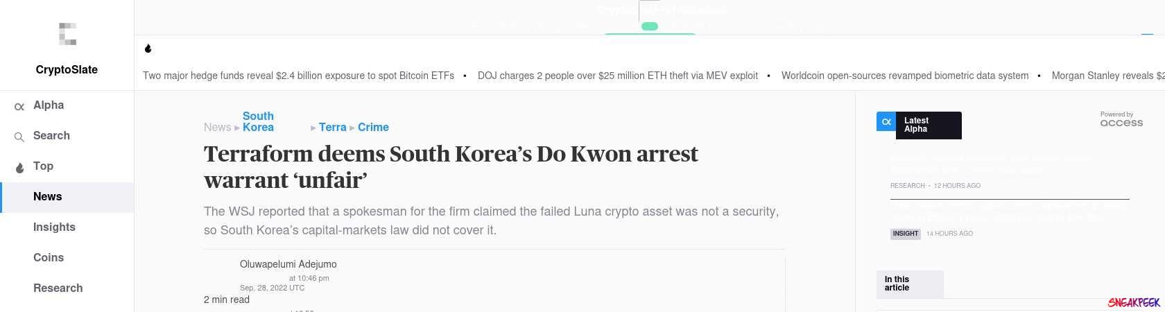 Read the full Article:  ⭲ Terraform deems South Korea’s Do Kwon arrest warrant ‘unfair’