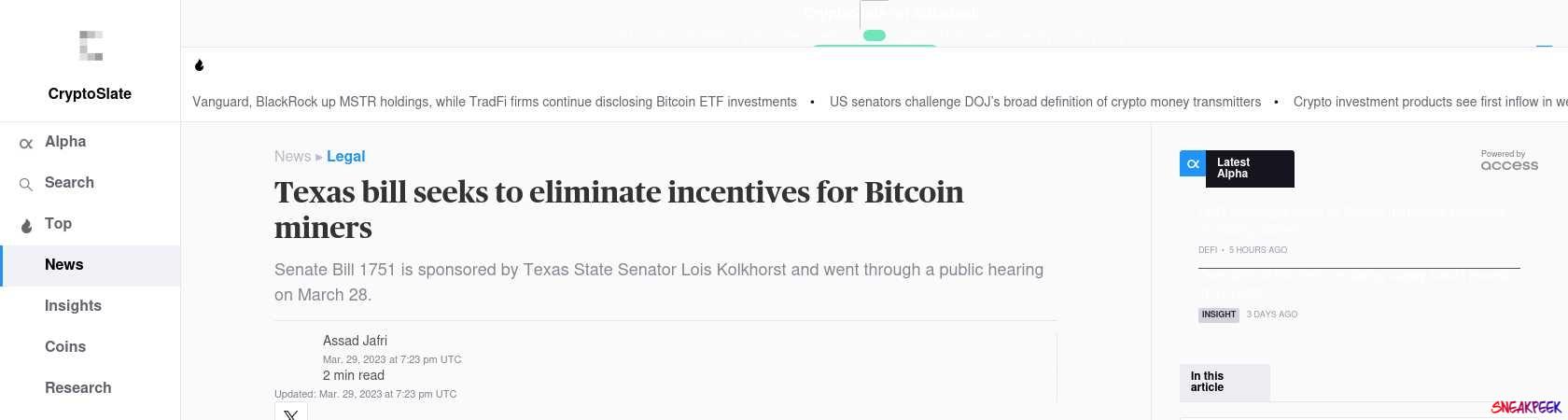 Read the full Article:  ⭲ Texas bill seeks to eliminate incentives for Bitcoin miners