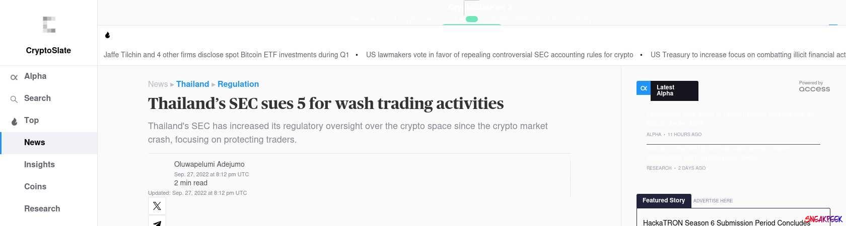 Read the full Article:  ⭲ Thailand’s SEC sues 5 for wash trading activities