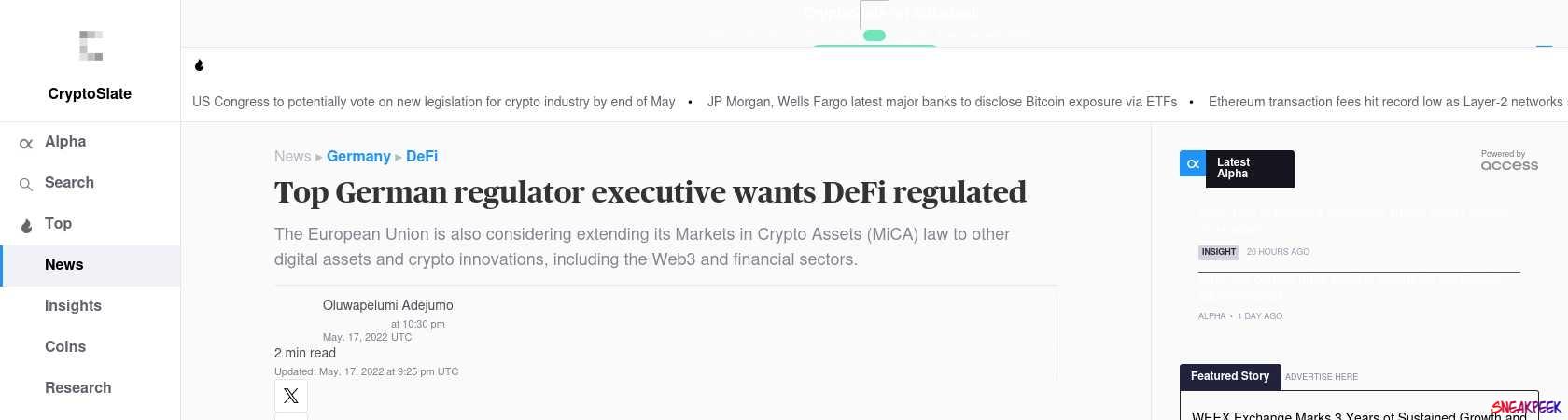 Read the full Article:  ⭲ Top German regulator executive wants DeFi regulated