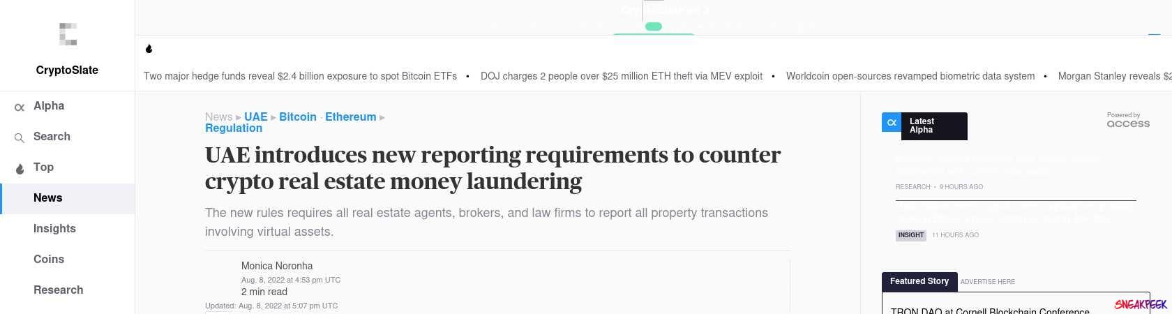 Read the full Article:  ⭲ UAE introduces new reporting requirements to counter crypto real estate money laundering