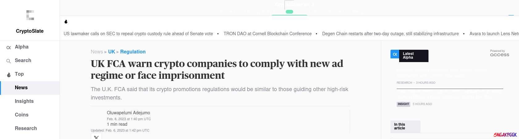 Read the full Article:  ⭲ UK FCA warn crypto companies to comply with new ad regime or face imprisonment