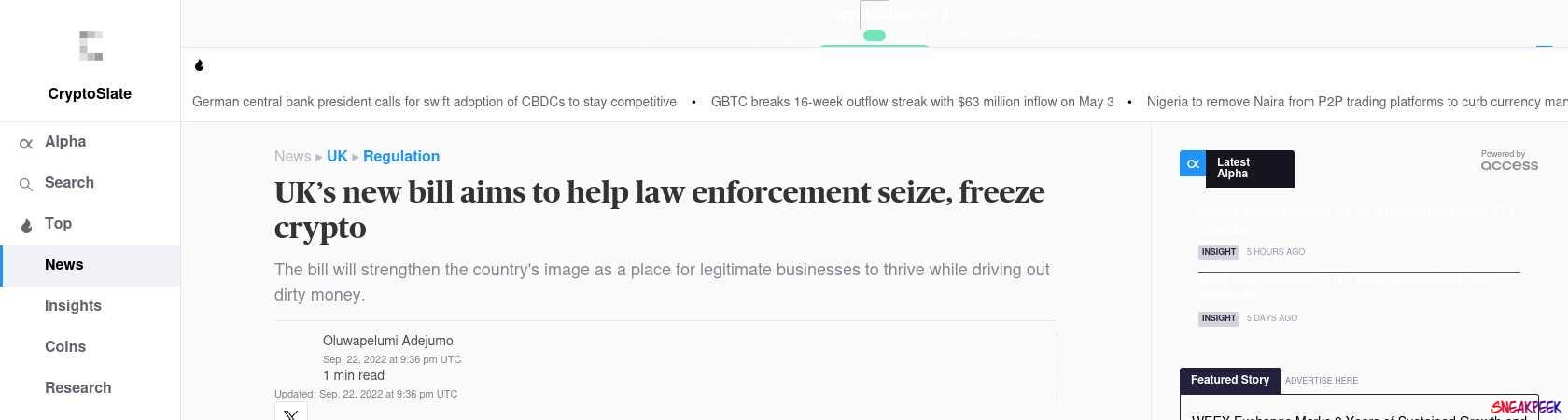 Read the full Article:  ⭲ UK’s new bill aims to help law enforcement seize, freeze crypto