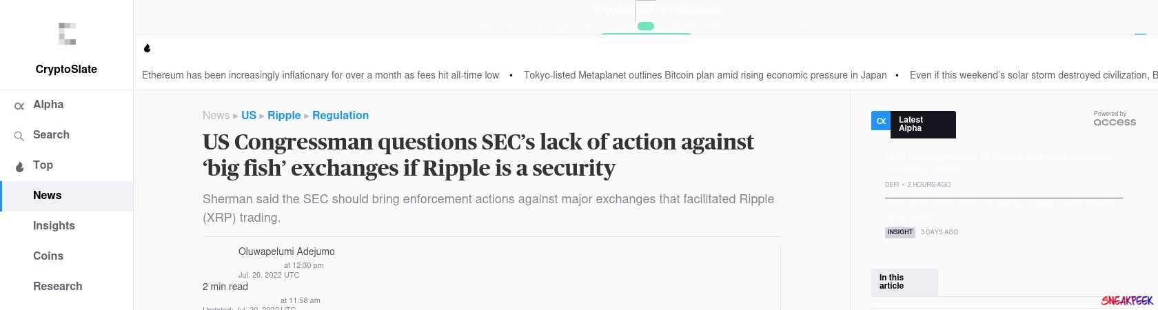 Read the full Article:  ⭲ US Congressman questions SEC’s lack of action against ‘big fish’ exchanges if Ripple is a security