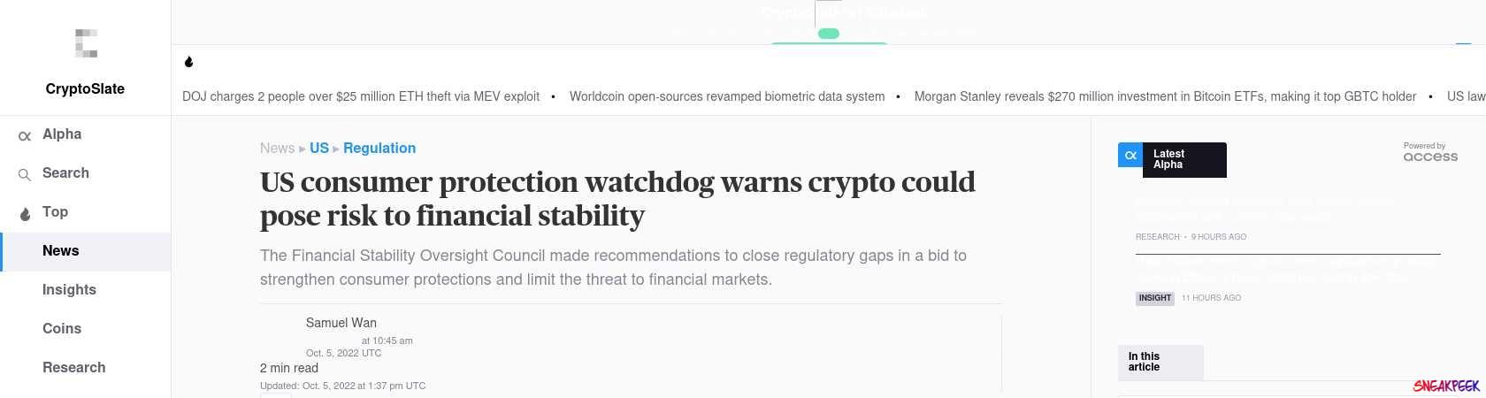 Read the full Article:  ⭲ US consumer protection watchdog warns crypto could pose risk to financial stability